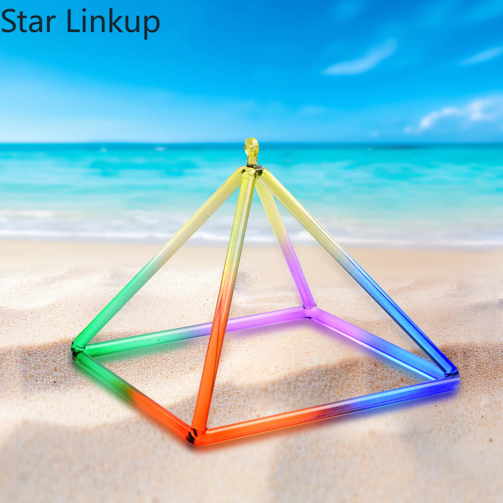 Star Linkup Gradient Colored Clear Quartz Crystal Singing Pyramids, Vibrational Musical Resonance Instrument, Releases pure harmonic sound energy for meditation purification, chakra balancing and professional