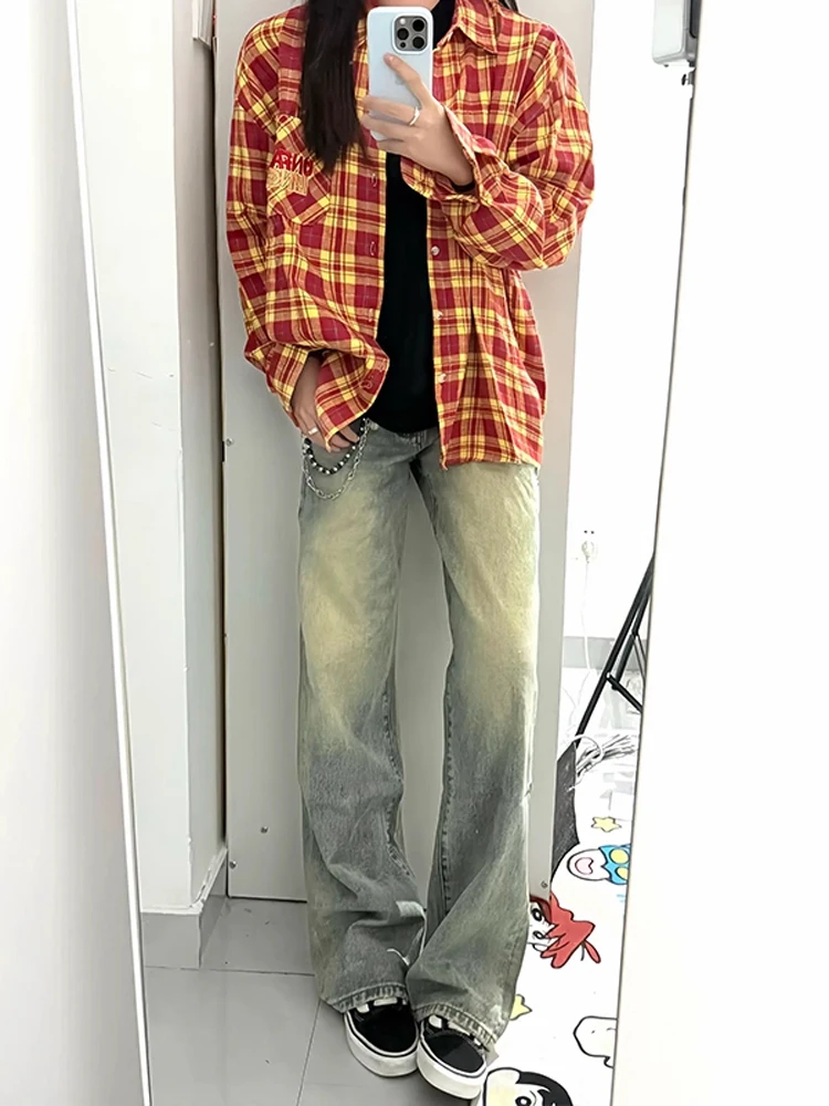 

Мужские джинсы в американском ретро-стиле, синие, с высокой талией, зауженные, прямые, с легким расклешением, осенние, в стиле CleanFit, молодежный тренд