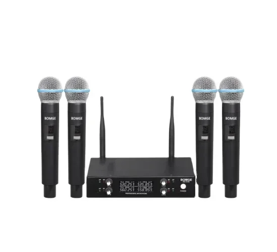 

Wireless Microphone with 4 Handheld Dynamic Microphones Fixed Frequency for Church Karaoke Parties