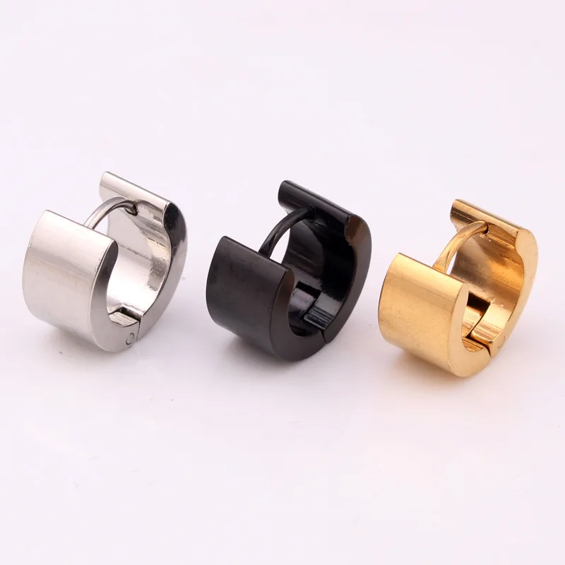 Hot Sale Fashion Cool Men Women Punk Small Hoop Earrings Color Gold Black Titanium Steel Wide 6mm Hoop Huggie Earrings Jewelry