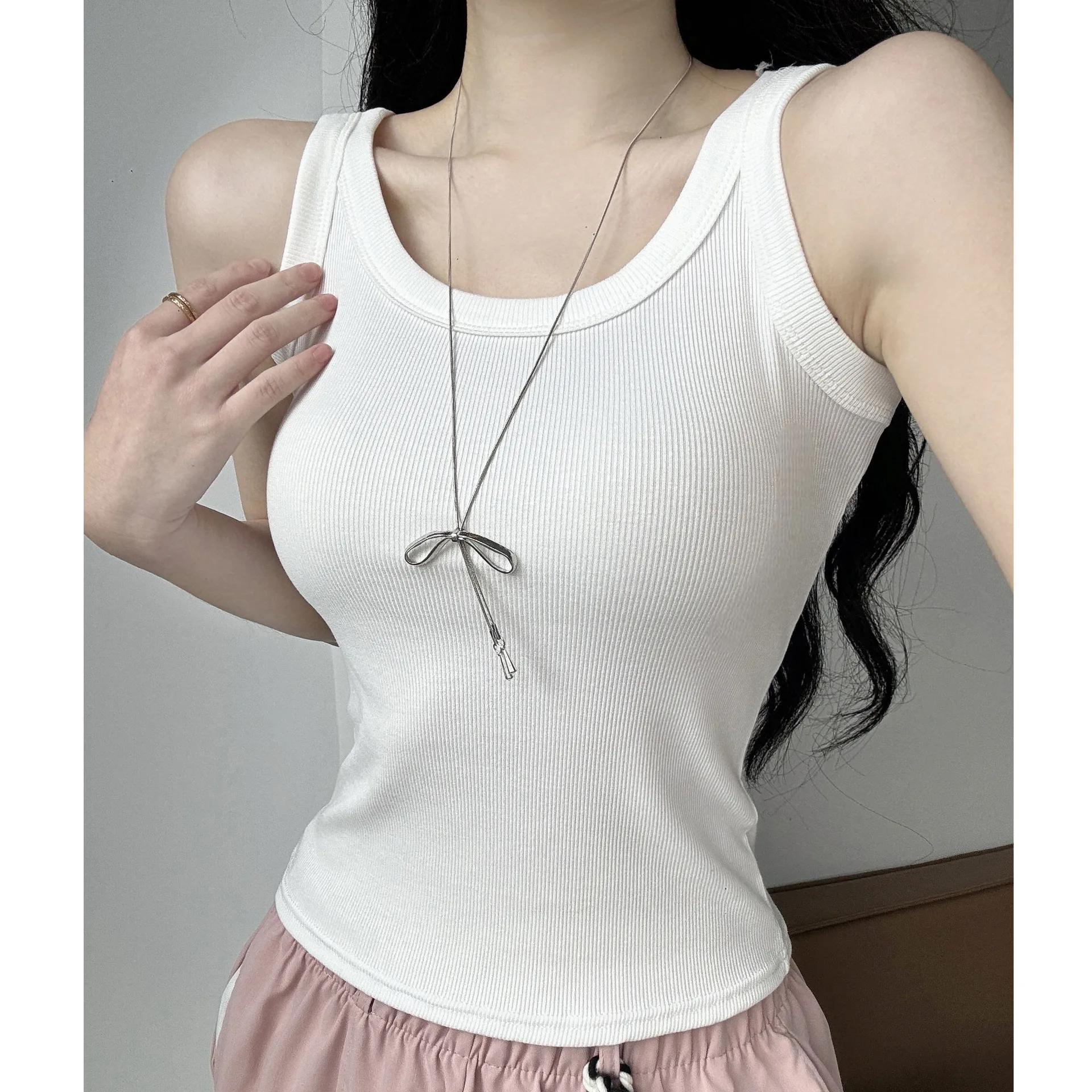Women U Neck Sleeveless Tank Top Solid Slim Fit Viscose Camisole Spring Summer Fall Inner Outer Layering Vest Commuter Style