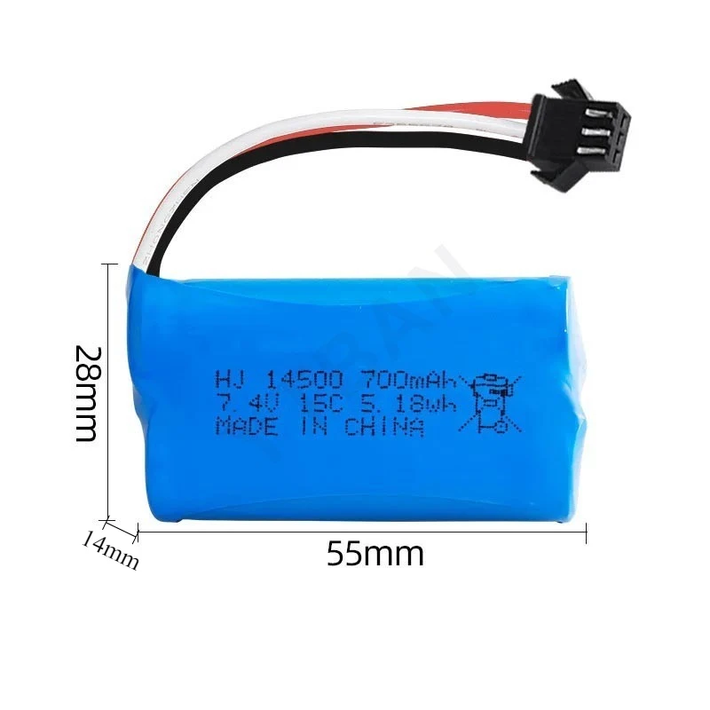 7.4V 14500 700mAh Lithium Battery Compatible 4WD MN82 Climbing Off-road Vehicle Pickup Truck Remote Control Car Batteria