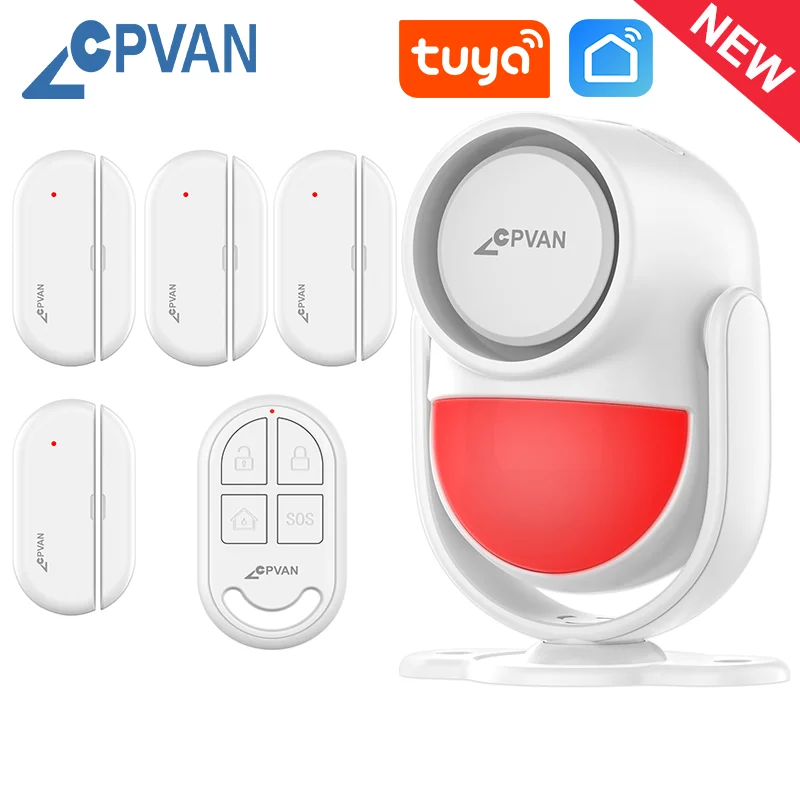 cpvan tuya movimento inteligente sensor sistema de alarme sem fio wi fi casa seguranca ladrao kit sensor porta built in 125db 01