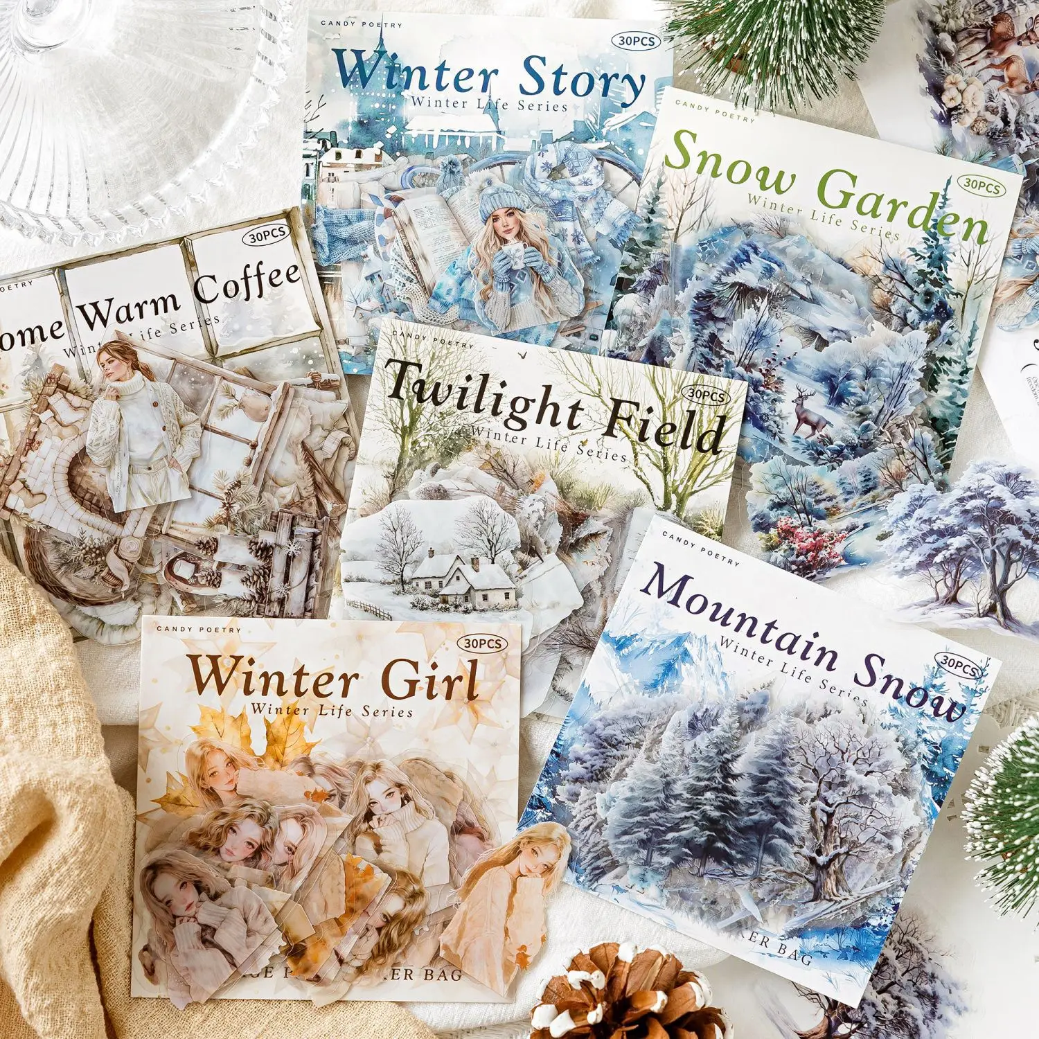 20sets/lot Kawaii Stationery Stickers Winter Life Junk Journaling Decorative Mobile Scrapbooking for stickers image 3