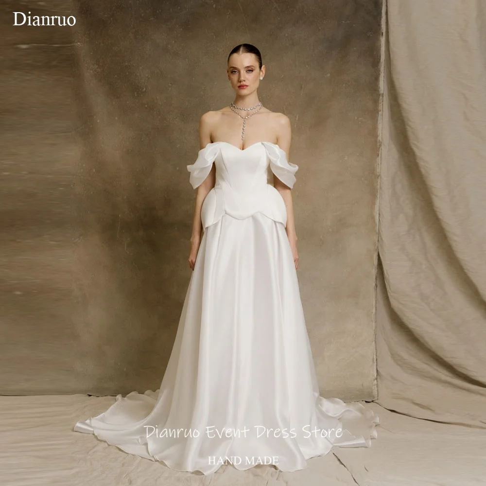 

Dianruo Modern Off Shoulder Wedding Dress A Line Long Vestido De Noiva Trailing Train High Quality Evening Dresses Customized