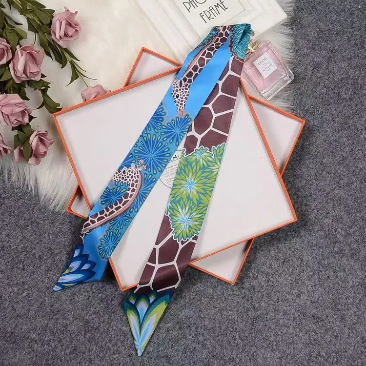 French Silk Scarf Small Long Decorative Streamer Retro Headband Female Twill Giraffe Bag Handle Ribbon Winding 5*90cm