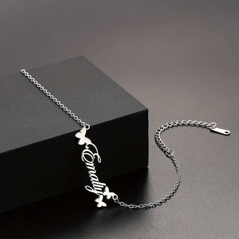 Custom Butterfly Name Bracelet Custom Women Stainless Steel Zero Allergy Bracelet Personalized Butterfly Jewelry Girlfriend Gift