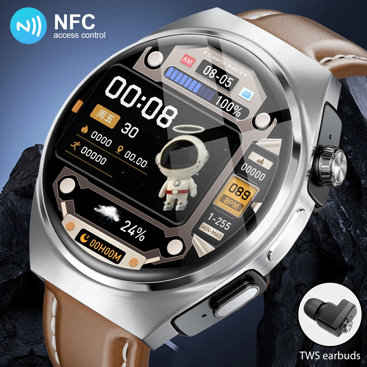 LIGE NFC TWS Smart Watch Mężczyźni 2 w 1 Słuchawki douszne Bluetooth Połączenie Muzyka Słuchawki Zegarki Tętno Sport Fitness Smartwatch 2025 Nowość