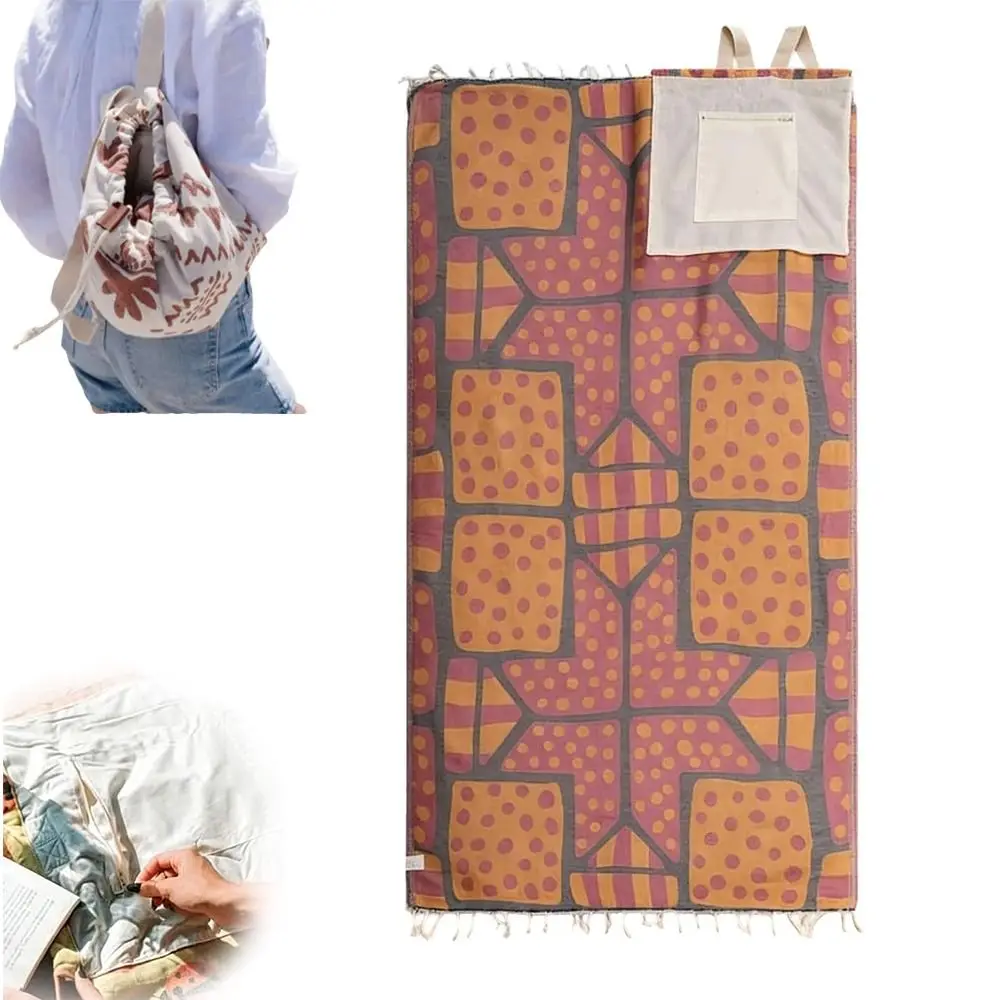 2-in-1 Convertible Towel & Backpack Wearable Oversized Beach Towel Sand-Repelling with Inner Zip Pocket Packable Mat