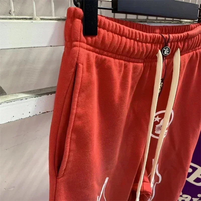 Y2K Red Flare Mulheres Calças Puro Algodão Logotipo Impressão Jogger Cordão Sweatpants Oversized Men Tracksuit Set