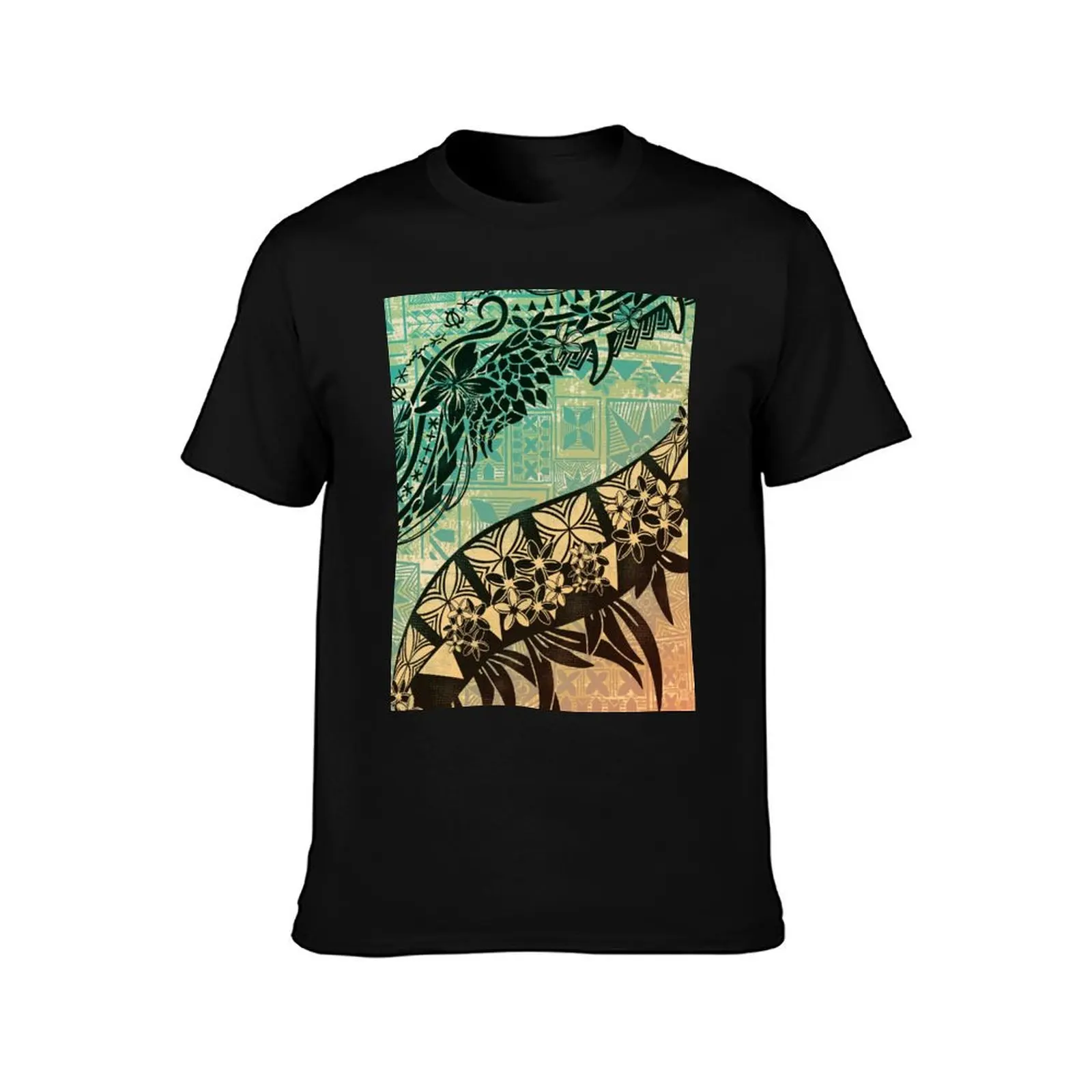Vintage Samoan Old Teal Tapa Threads T-Shirt Christmas Casual Short Sleeve Top T-Shirt