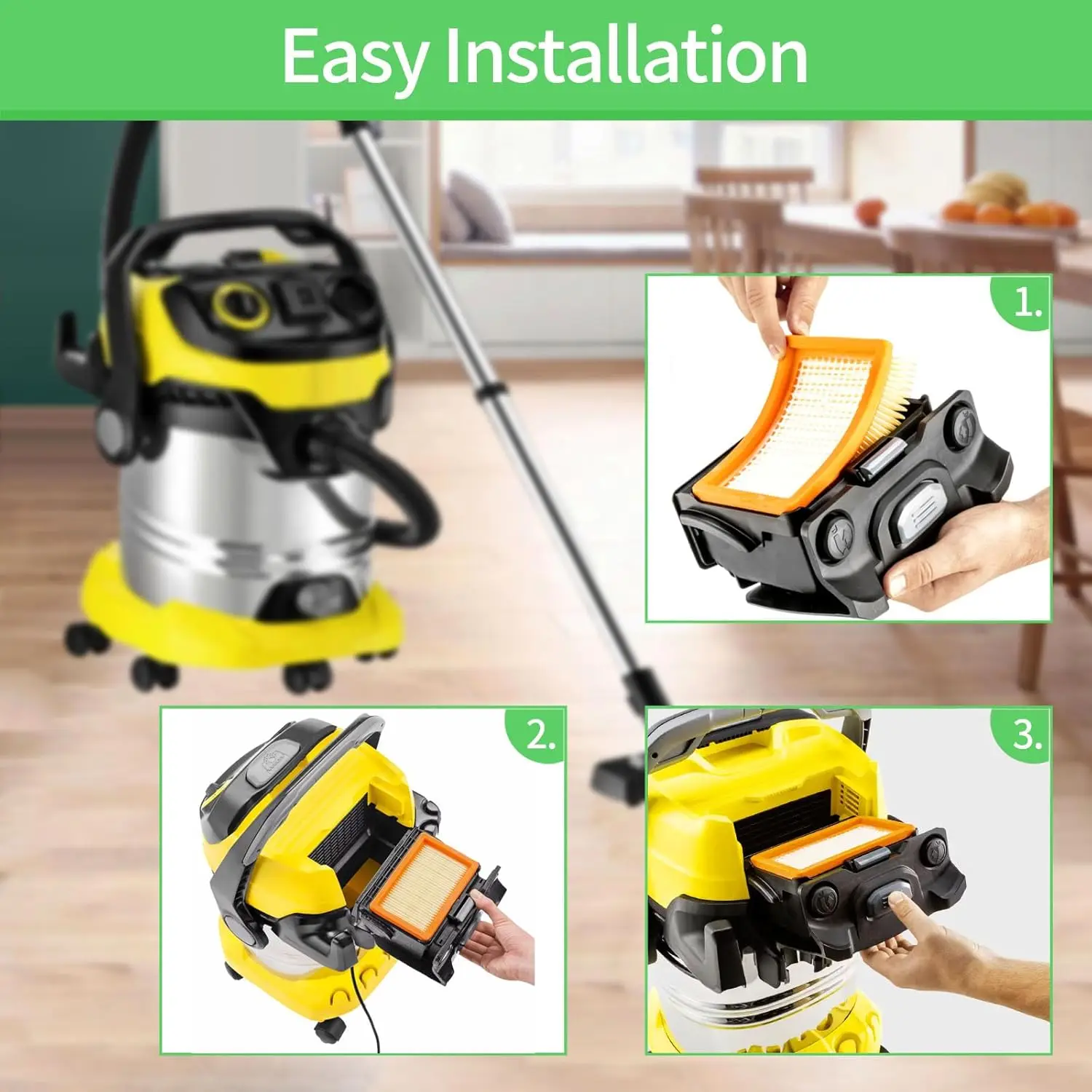 Filter for Karcher WD4, WD5, WD6, MV4, MV5, MV6 Wet & Dry Vacuum Cleaner, Flat Pleated Premium Filter for Karcher, 2.863-005.0