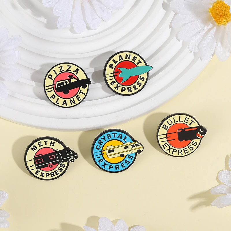 Anime Movies Vehicle Enamel Pins Comic Pizza Planets Bullet Express Brooches Clothes Lapel Badge Funny Jewelry Gifts for Friends