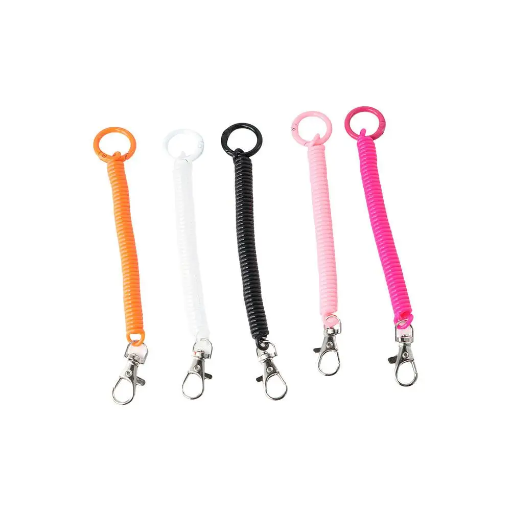 With Metal Clasp Spiral Spring Coil Stretchy Key Chain Holder Stretch Spring Coil Keyring Anti-lost Lobster Clasp Key Hooks