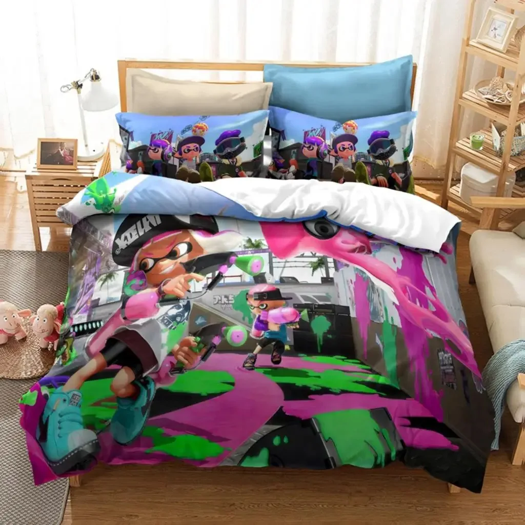 Popular Splatoon 2 Game Printed Bedding Set 3d Cartoon Duvet Cover Set Pillow Case Twin Full Queen King Size Bed Linen Bed Set