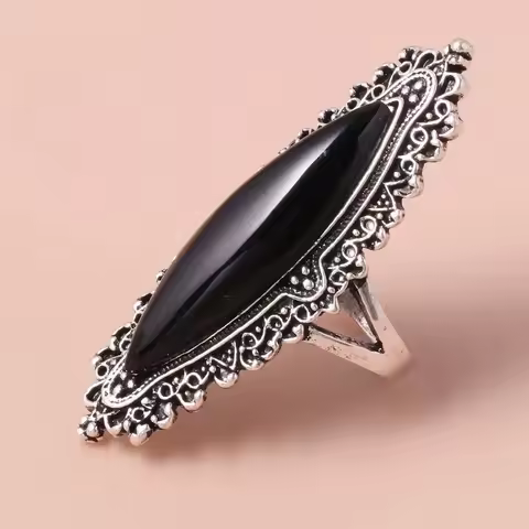 New European and American Retro Imitation Turquoise Silver Ring, Light Luxury, Niche, Old Style, Domineering Jewelry, Headwear