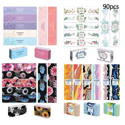 90pc Handmade Wrap Label Tape 9 Styles Flower Soap Paper Wrapper Floral Label Tag Sleeves Covers Band for Natural Soap Gift Wrap