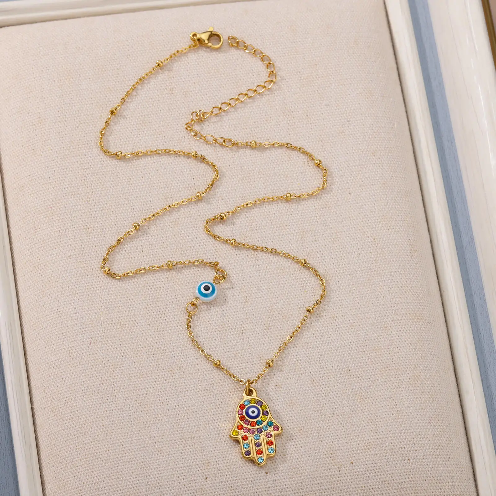Hamsa Evil Eye Necklace For Women Charm Turkish Gold Color Eye Chains Neckalce Christmas Choker Jewelry Accessories Gift