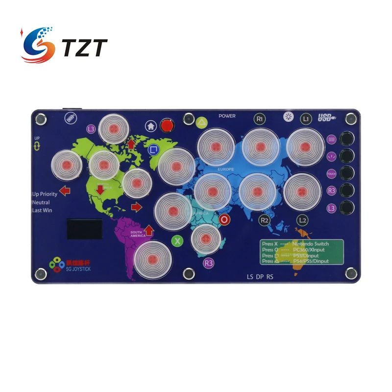 TZT SG Joystick 14-Button Mini Arcade Controller Fight Stick with Screen for PC/PS5 Hitbox SOCD Mode