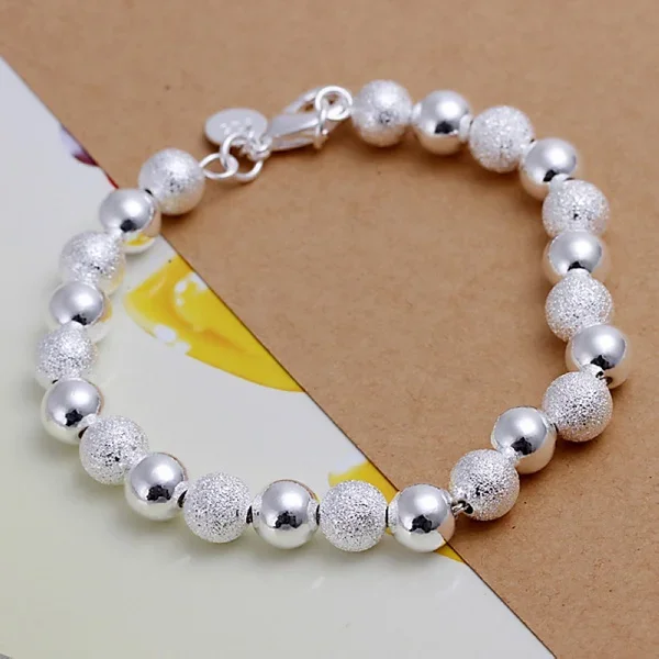 925Silver color stamped exquisite sandy Beads bracelet fashion charm wedding simple models Cute women lady birthday gift H084