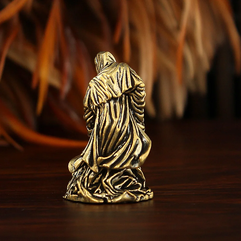 Brass Retro Death Statue Black Robe Cloak Warrior with Sword Mini Desktop Ornament Home Decoration Collectible Gift