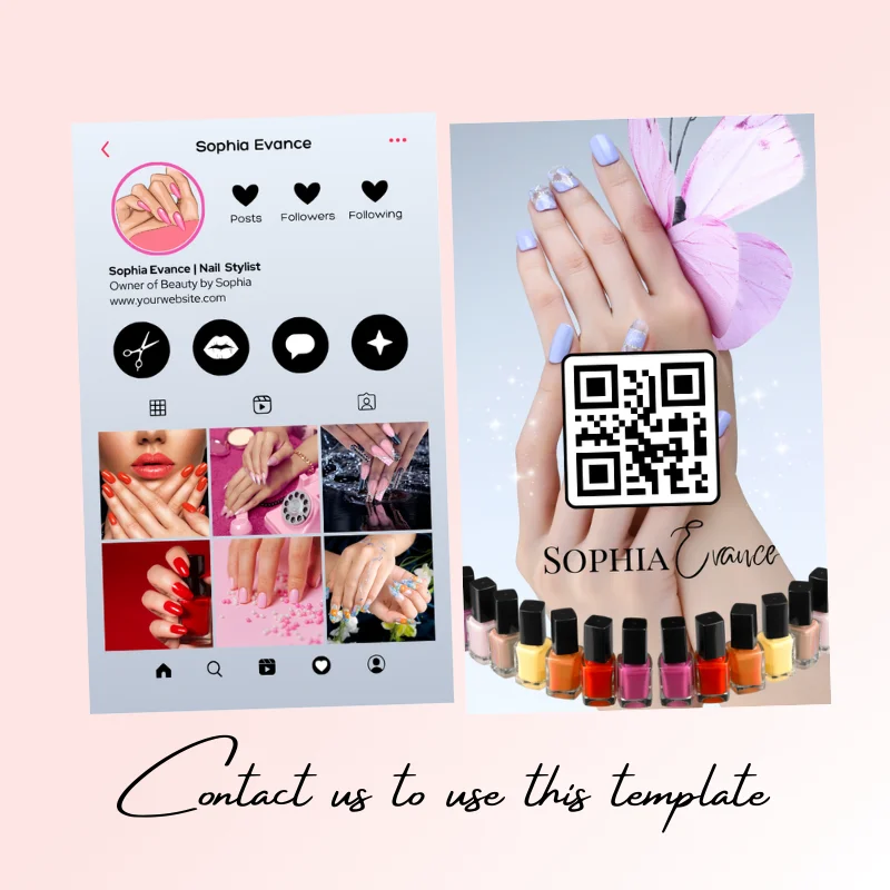 DsgnTouch Personalized Instagram Business Card with Your QR Code Diy Craft IG Small Business Cards Template for Nail Salon