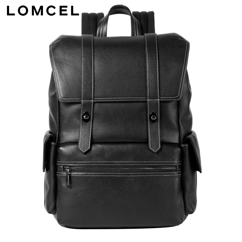 LOMCEL 60 New leather backpack - casual multi-functional vertical style - 16-inch laptop dual-shoulder backpack - Korean version