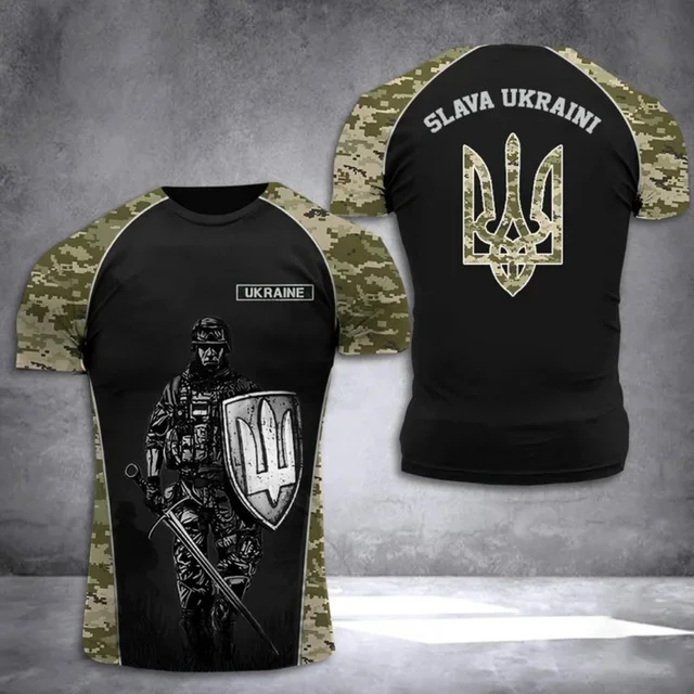 Men's Crew Neck Short Sleeve T-shirt Military Style Skull Soldier Print Camo Sleeve Casual Top Trendy Tee