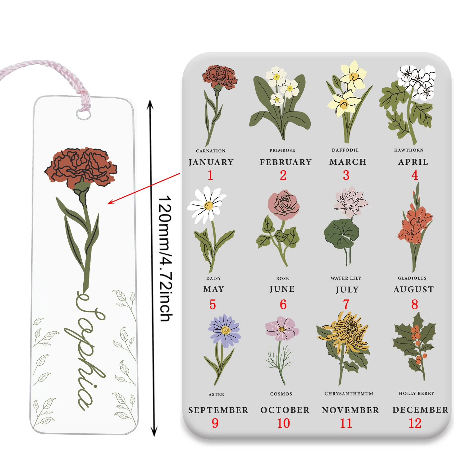 Custom Name Birth Flower Bookmarks HD Print Book Mark Birthday Gifts for Friend Bestie Anniversary Stationery School Supplies