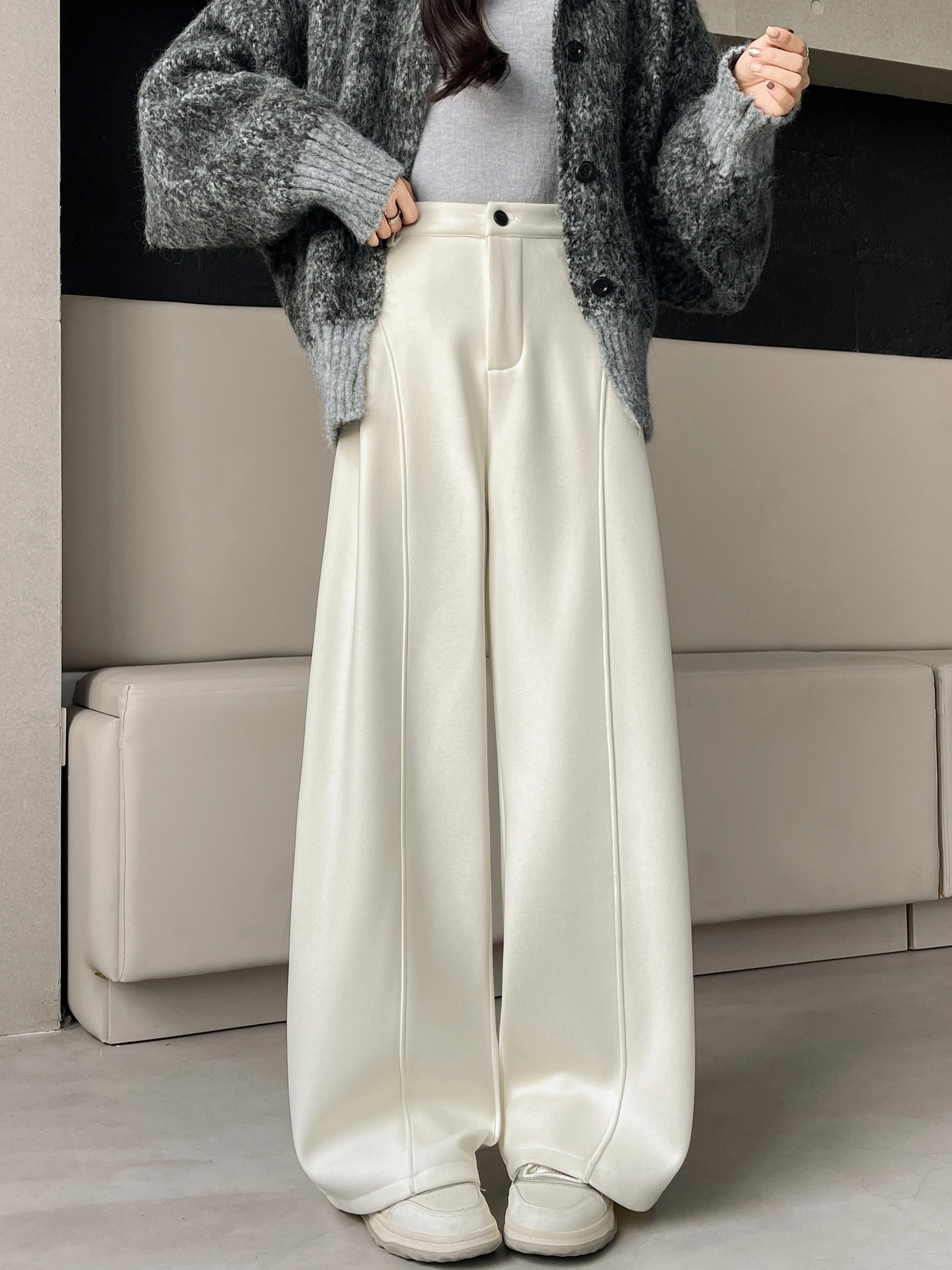 티엔드 페이스 겨울 하이웨이스트 와이드 레그 팬츠 여성 정장 바지 캐주얼 롱 팬츠 한국 스타일