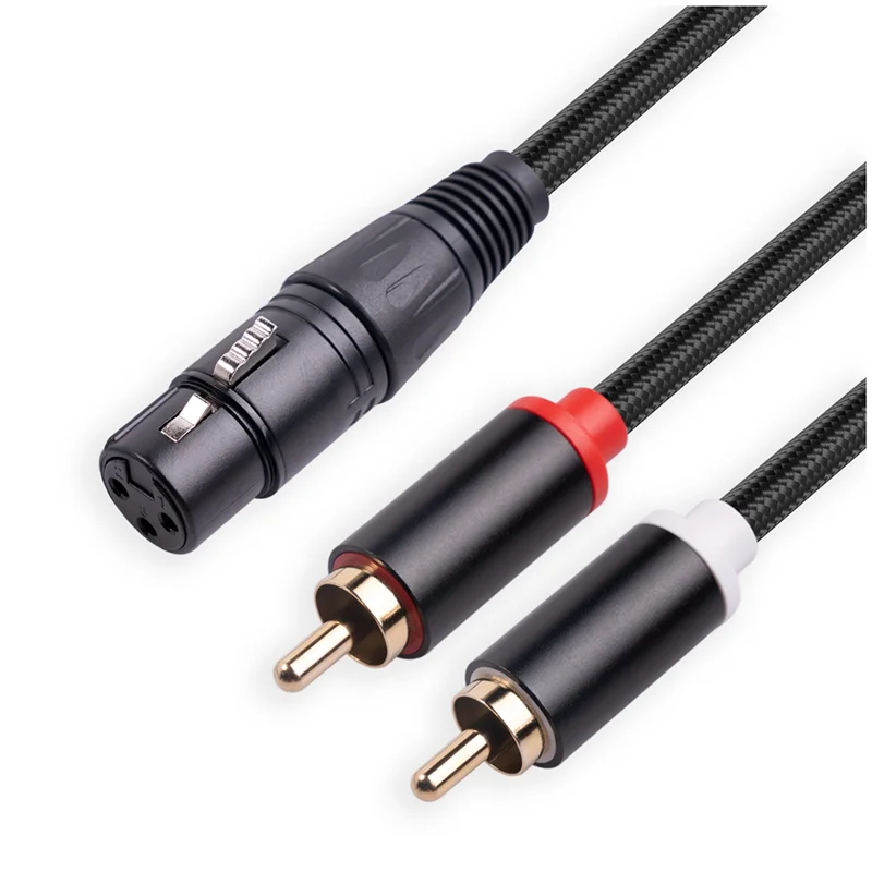 XLR fêmea para duplo RCA macho Y cabo divisor, 3 pinos, amplificador, cabo de áudio, estéreo, cabo de interconexão, 1 m