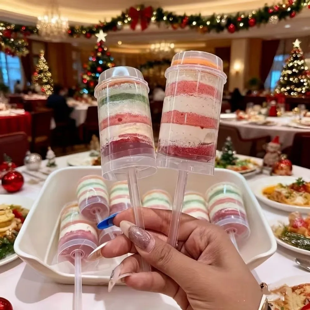 10pcs Transparent Push Cake Holders Cylinder Shaped Plastic Cake Pusher With Lids Reusable Small Cake Mold Family Gatherings