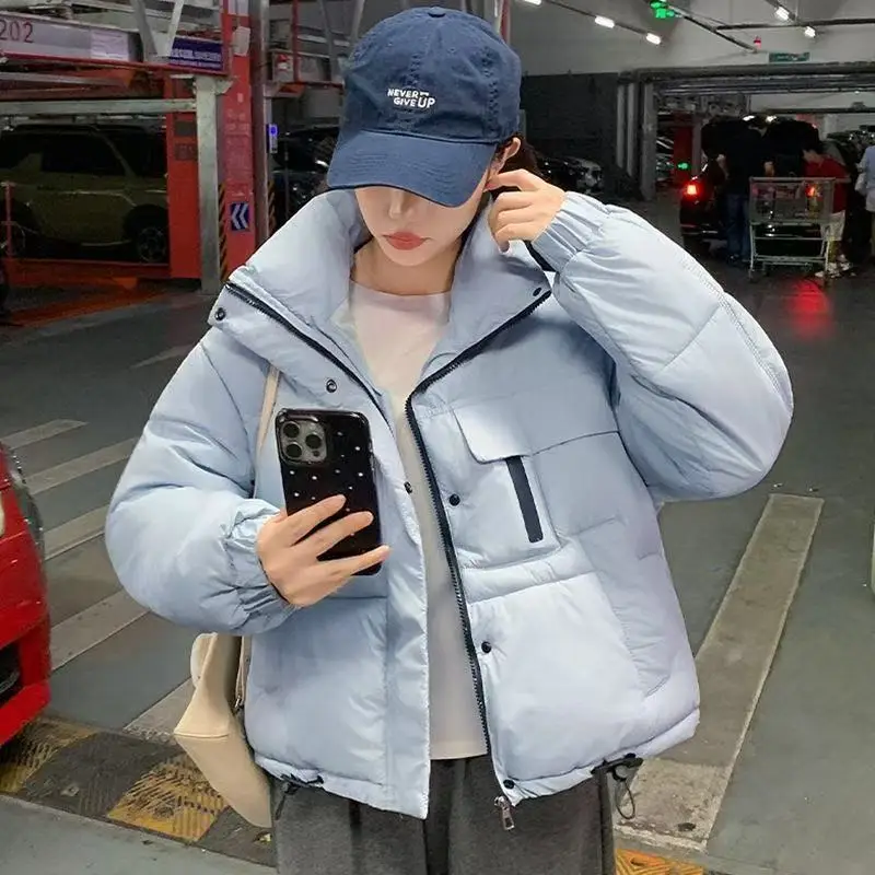 

2025 New Autumn Winter Cotton Padded Short Jackets Loose Women Parka Coats Long Sleeve Stand Collar Solid Casual Sport Clothes