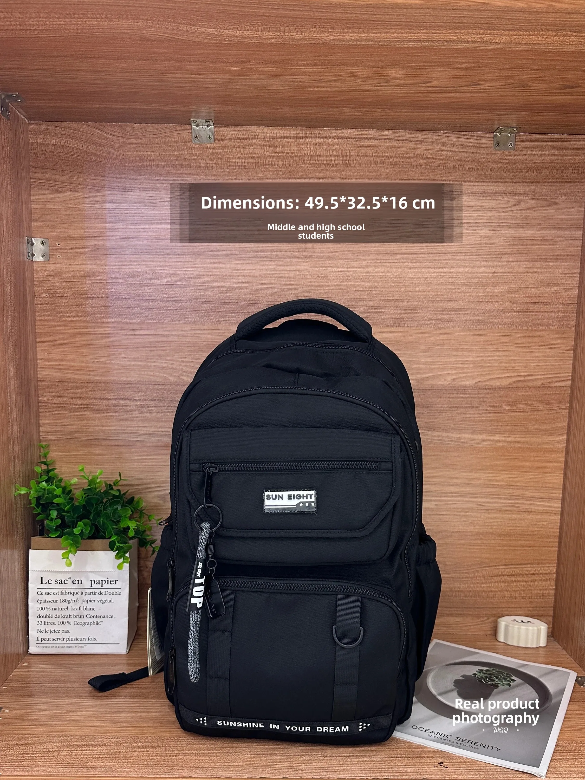 zaino-scolastico-sunshine-8-point-trendy-casual-grande-capacita-leggero-con-protezione-per-la-schiena-per-scuola-media
