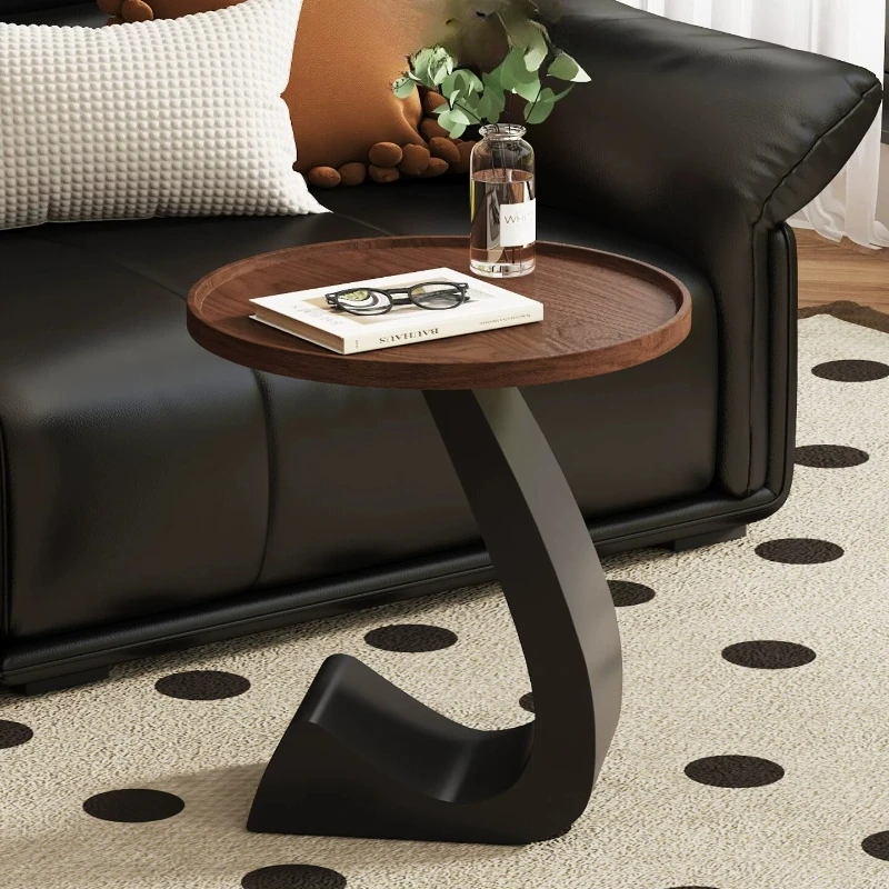 Medieval Style Sofa Side Tables Light Luxury High-end Side Table Walnut Round Coffee Tables Creative Living Room Corner Table