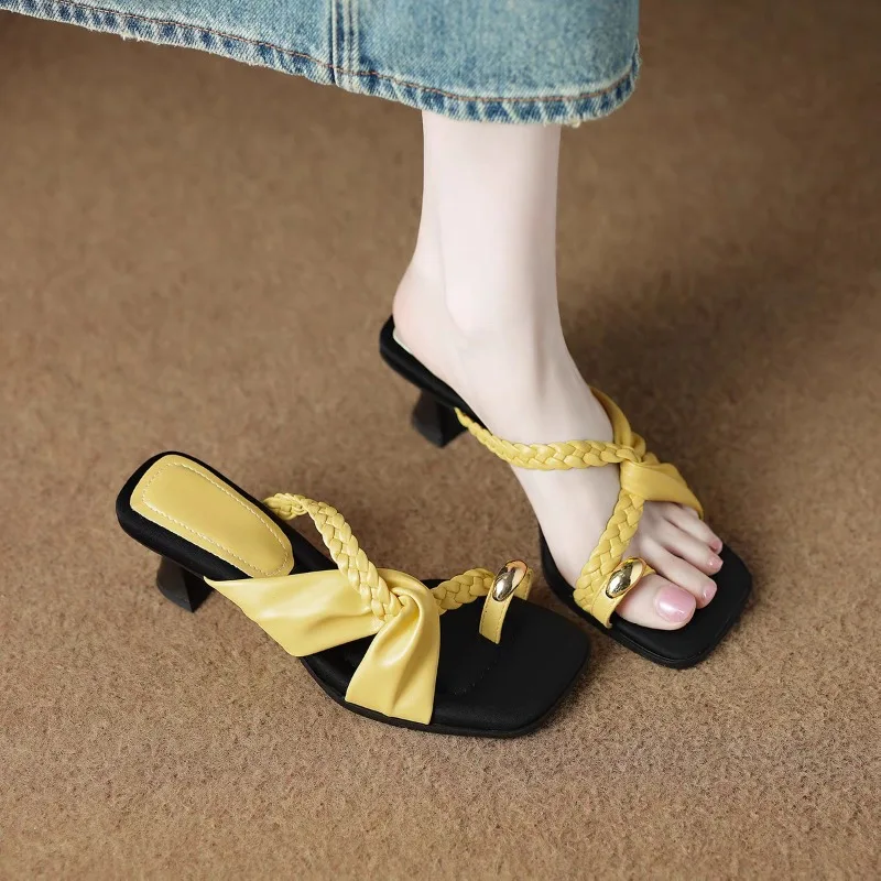 Retro Open-Toe Thi Heel Women's Sandals Summer Outdoor  Designer Clip Toe Shoes Slip-On Slippers Roman Womens Heeled Slippers