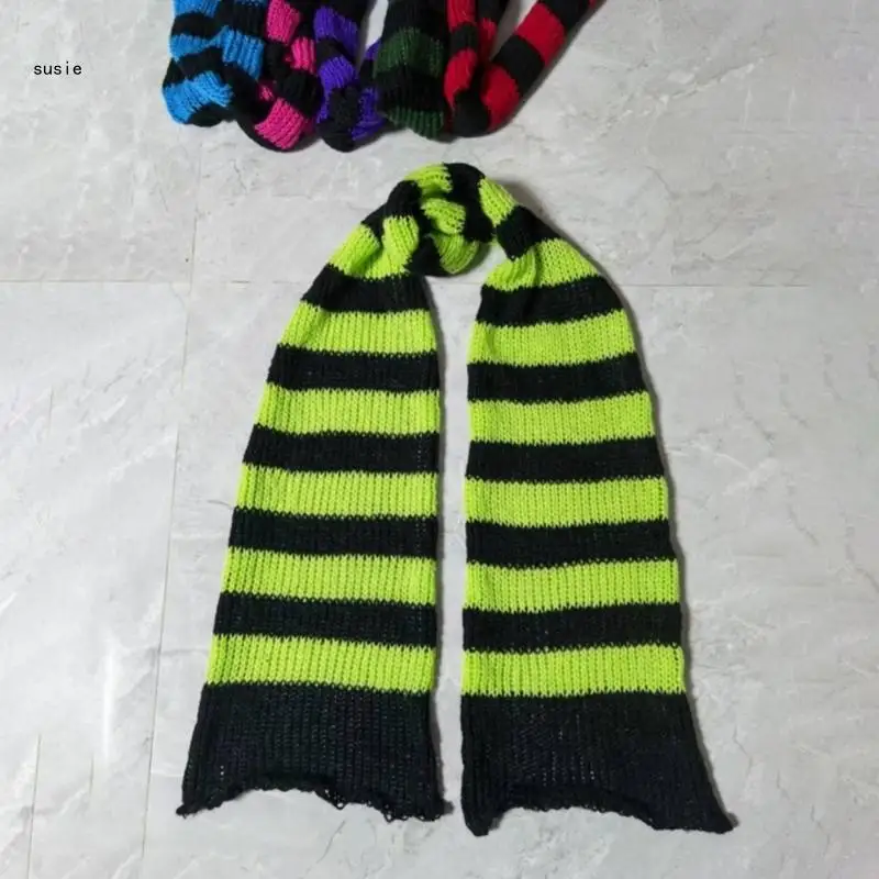 X7YA Fashion Contrast Color Stripe Scarf for Girls Casual Punk Y2K Scarf Decorative Accessories Female Warm Neck Wrap