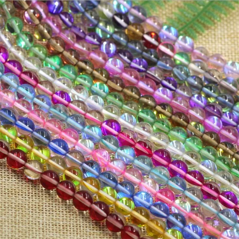 Colorful crystal beads Round Smooth Fiery Shining Glistening Shiny Crystal Strand Beads DIY Bracelet Necklace Jewelry Making