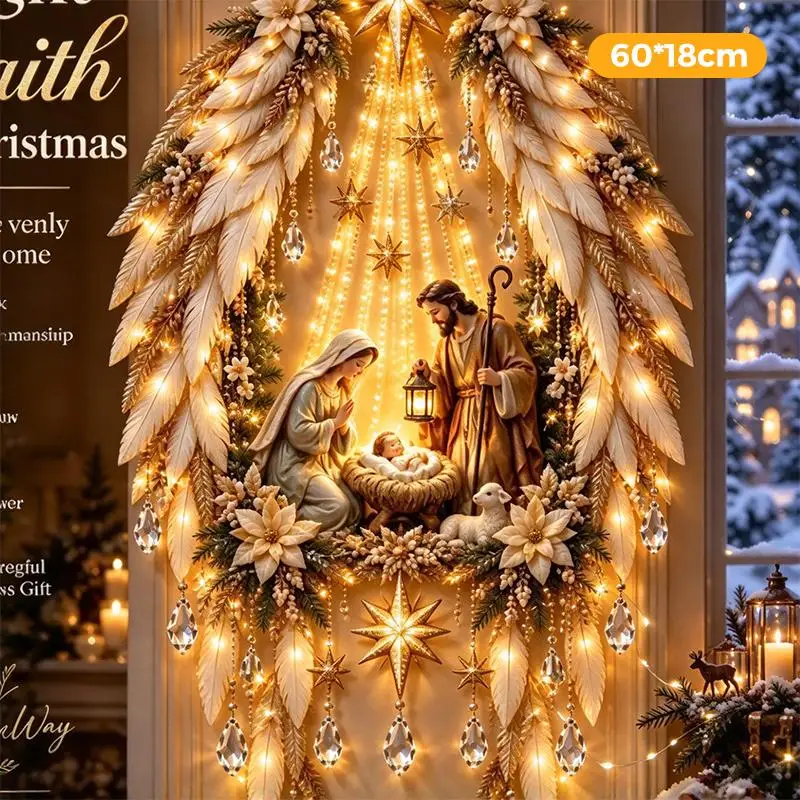 Kerstmagische wandlamp – LED-lichtgevende kerstdecoratie voor de muur, kerstman met slee en rendieren, hangdecoratie voor feestjes.