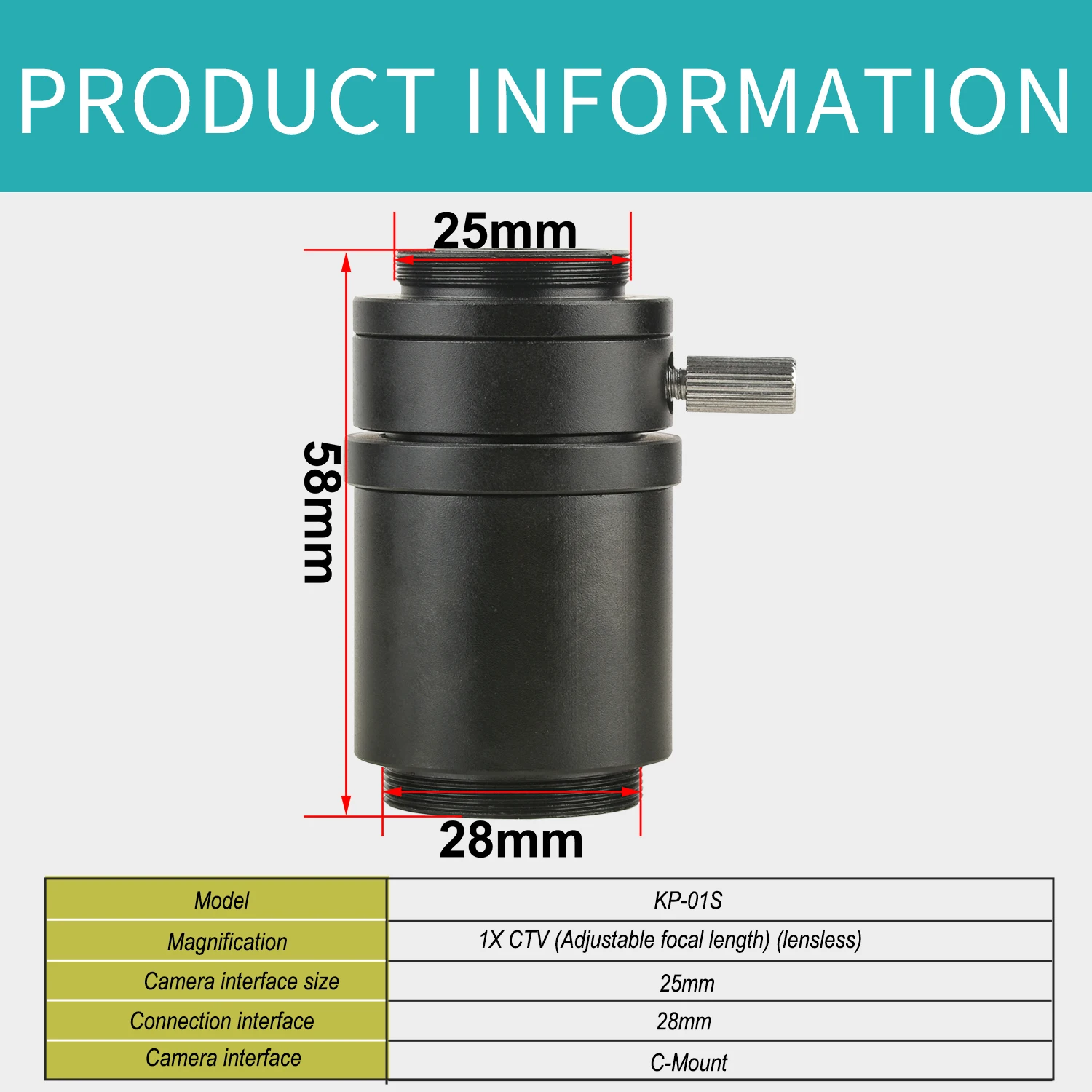 KOPPACE 1X Interfaz de microscopio Longitud focal ajustable 28 mm Interfaz de montaje de microscopio