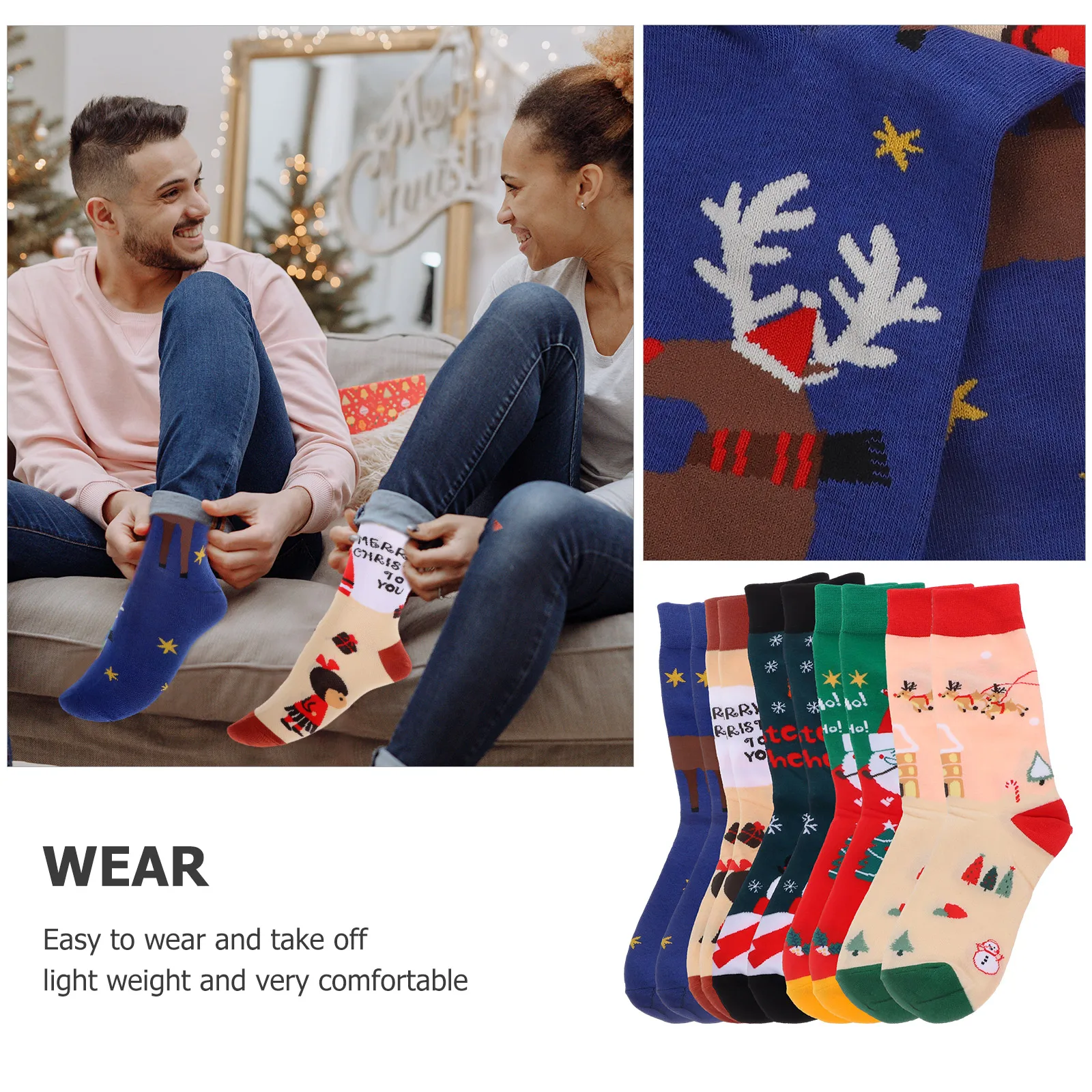 

5 Pairs Socks Snowman Santa Cartoon Cotton Middle Tube Warm Winter Gift for Men Winter Warm Socks Women Family Decor