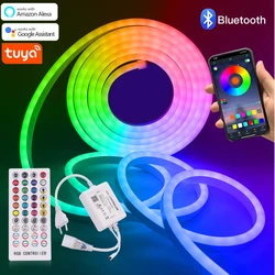 Tuya WIFI Bluetooth 220V Neon RGB pasek wodoodporna wtyczka wystrój ogrodu domowa biała elastyczna taśma wstążkowa rura silikonowa lampa