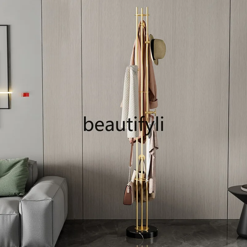 All copper light luxury creative hanger living room marble floor coat rack rotating coat hook