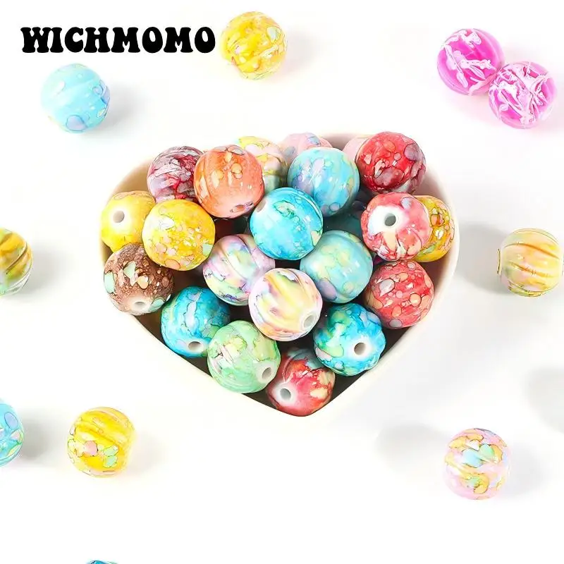 New Mixed Color 10/pcs Wholesale Acrylic Pumpkin Shape Beads DIY Bracelet Phone Chain Watercolor Design