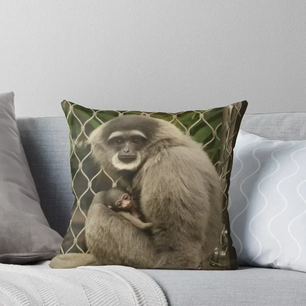 Silvery gibbon with baby Throw Pillow luxury home accessories Sofa Cushions Cover pillow