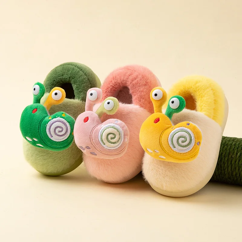 Winter New Kids Warm Slipper for Home Cute Snail Girls Boys Plush Slippers Soft Bottom Fashion Children's Causal Fur Slippers
