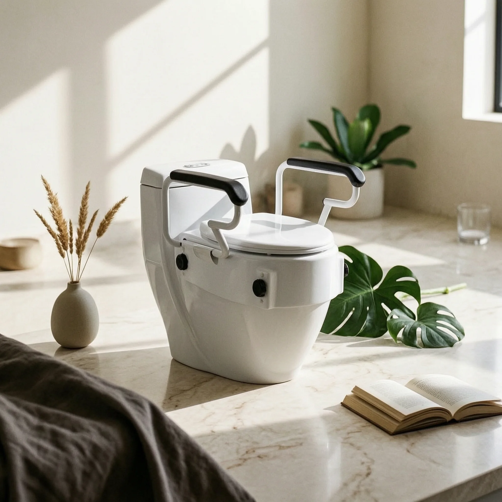 Toilet Seat Riser with Armrests Flip-up Raised Toilet Seat with Handrails Stable Long-Lasting for Elderly, Home Care, Bathroom
