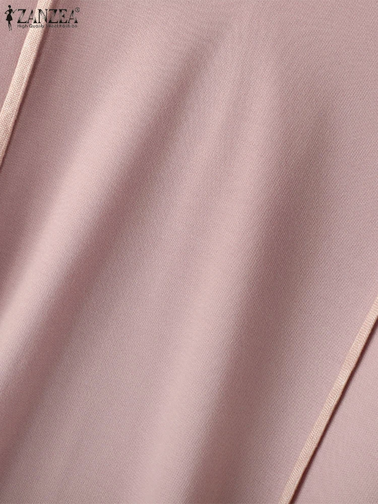 ZANZEA Autumn Women Hoodies Vintage Long Sleeve Tunic Hooded Collar Knitted Sweatshirt Casual Loose Drawstring Tops 2025