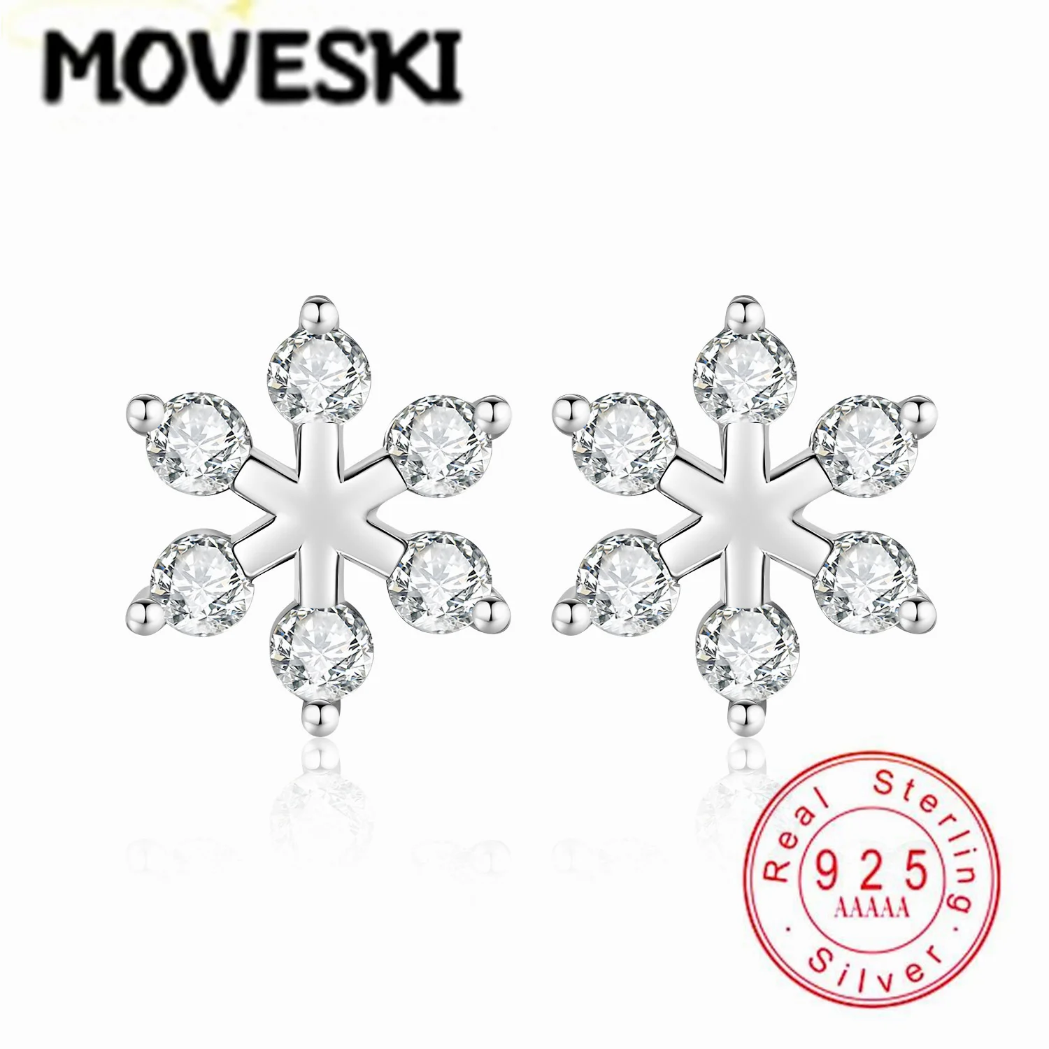 

925 Sterling Silver Moissanite Snowflake Stud Earrings, D Color VVS1 Moissaniter Earrings, Fine Jewelry for Women