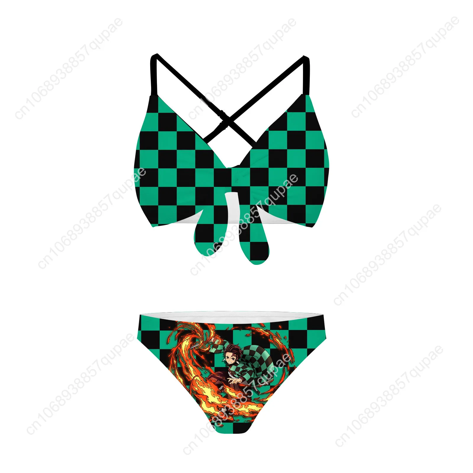 

Kimetsu No Yaiba Tanjiro Nezuko Suits Cross Strap Suspenders Swimsuits Womens Bikini Pool Beach Swimwear Customized Beachwear